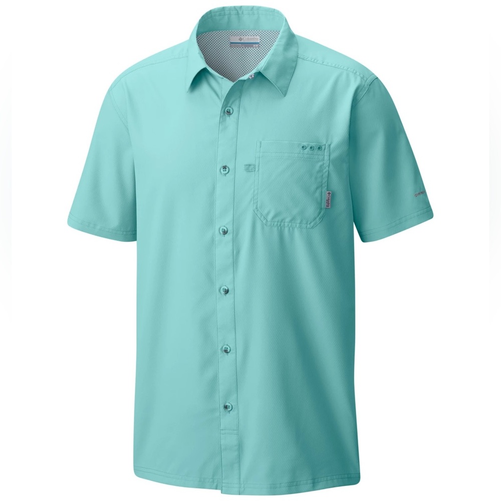 Men’s Columbia PFG Slack Tide Button-Down Camp Shirt Gulf Stream Teal